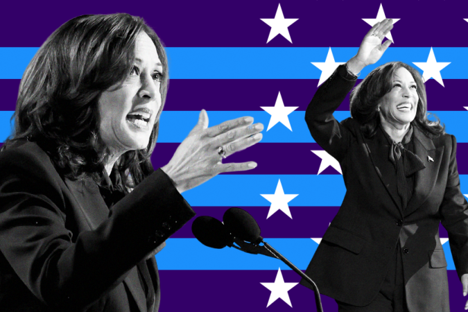 Kamala Harris e seu marido Doug Emhoff de mãos dadas com Tim Walz e sua esposa Gwen Walz, durante a Convenção Nacional Democrata  -  (crédito: Getty Images)