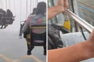 Visitantes ficam pendurados em parque de diversão durante tempestade - Reprodução