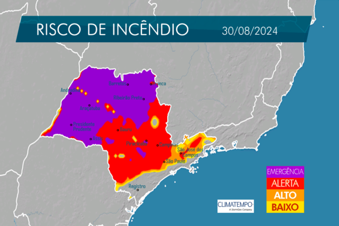 A Defesa Civil de SP emitiu um alerta para risco de incêndios durante o fim de semana em praticamente todo o estado -  (crédito: Divulgação / Defesa Civil de SP)