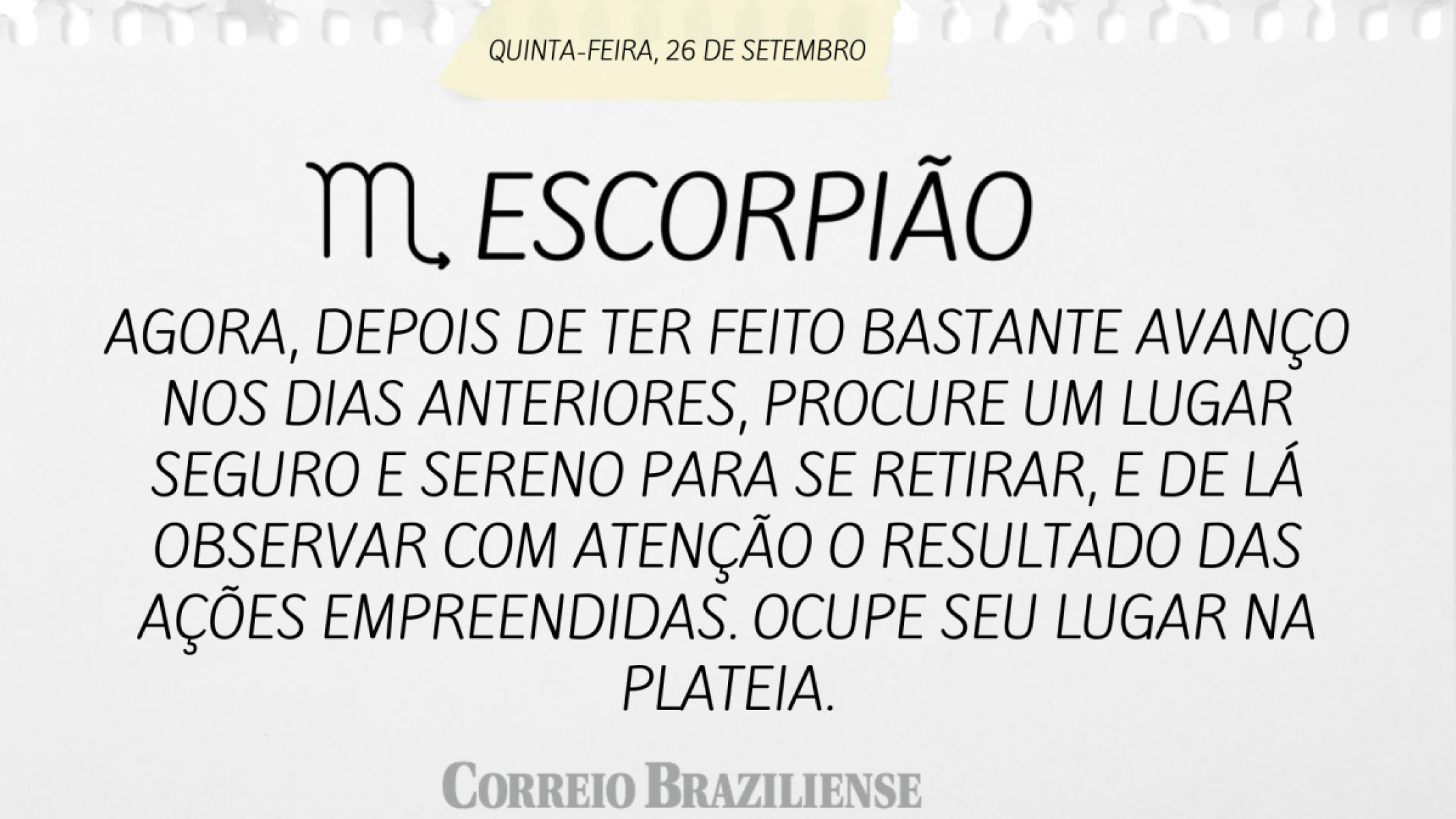 ESCORPIÃO | 26 DE SETEMBRO