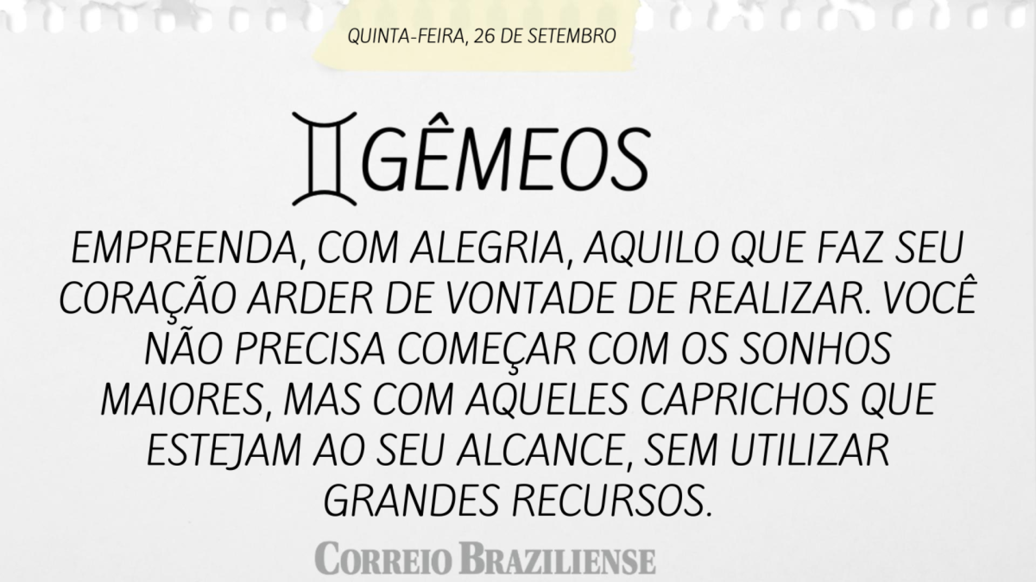 GÊMEOS | 26 DE SETEMBRO