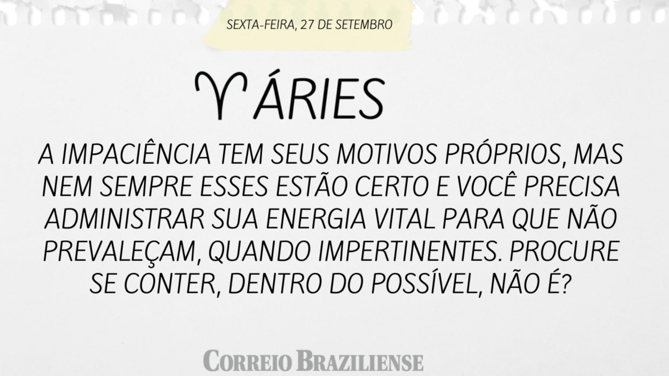 ÁRIES | 27 DE SETEMBRO