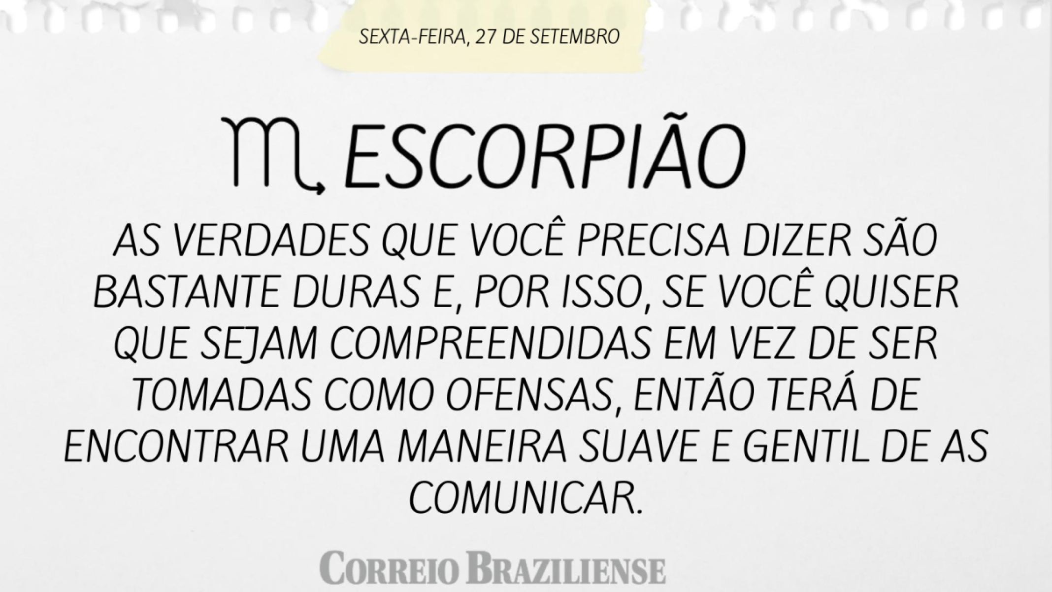 ESCORPIÃO | 27 DE SETEMBRO