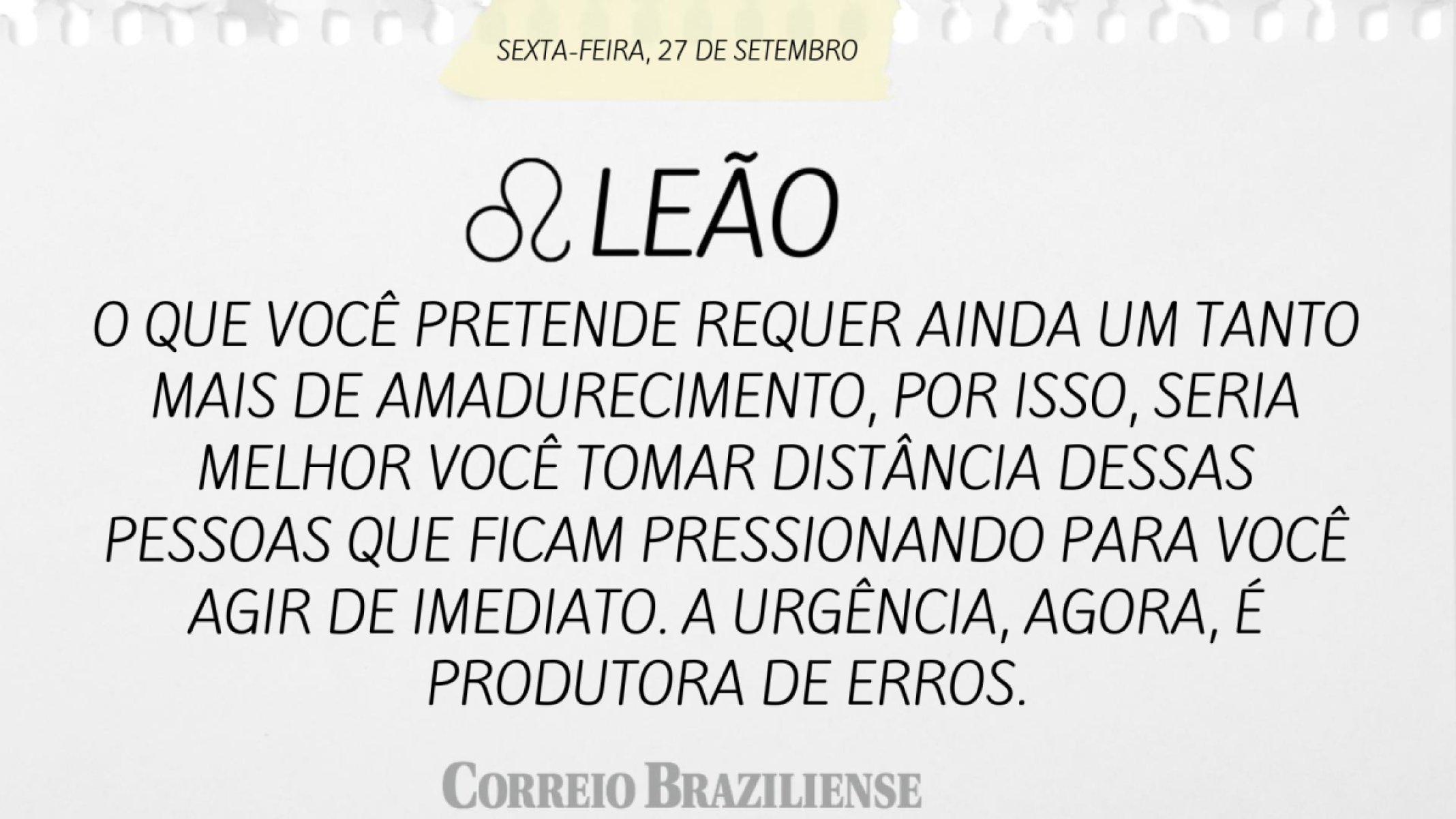 LEÃO | 27 DE SETEMBRO