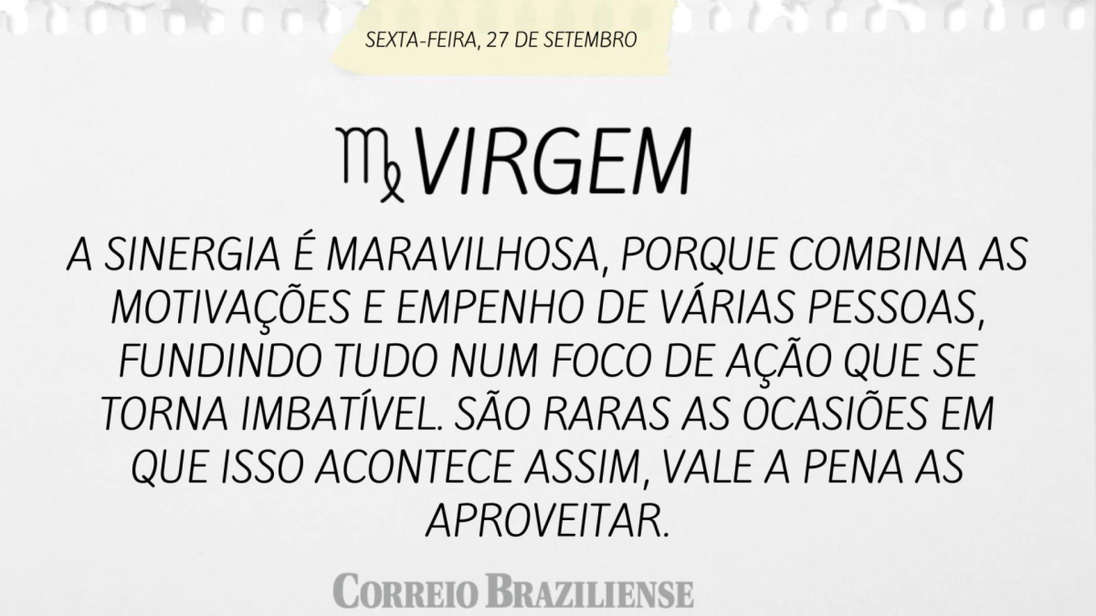 VIRGEM | 27 DE SETEMBRO