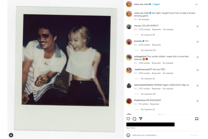 Post da Rosé com o Bruno Mars