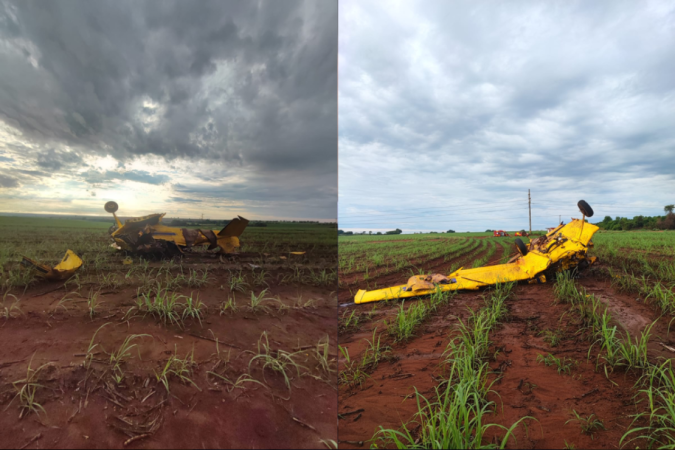 Avião agrícola caiu na zona rural de Goiás -  (crédito: Corpo de Bombeiros de Goiás)