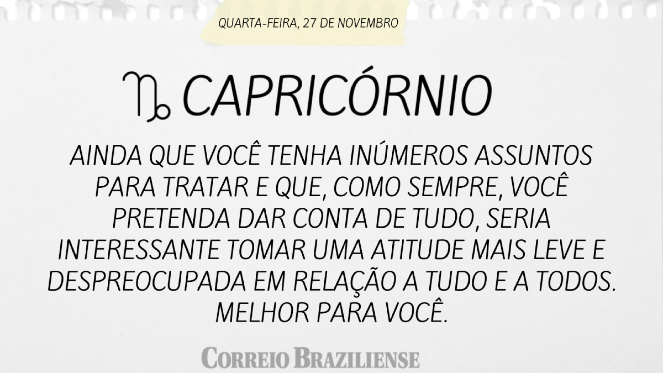 CAPRICÓRNIO  | 27 DE NOVEMBRO