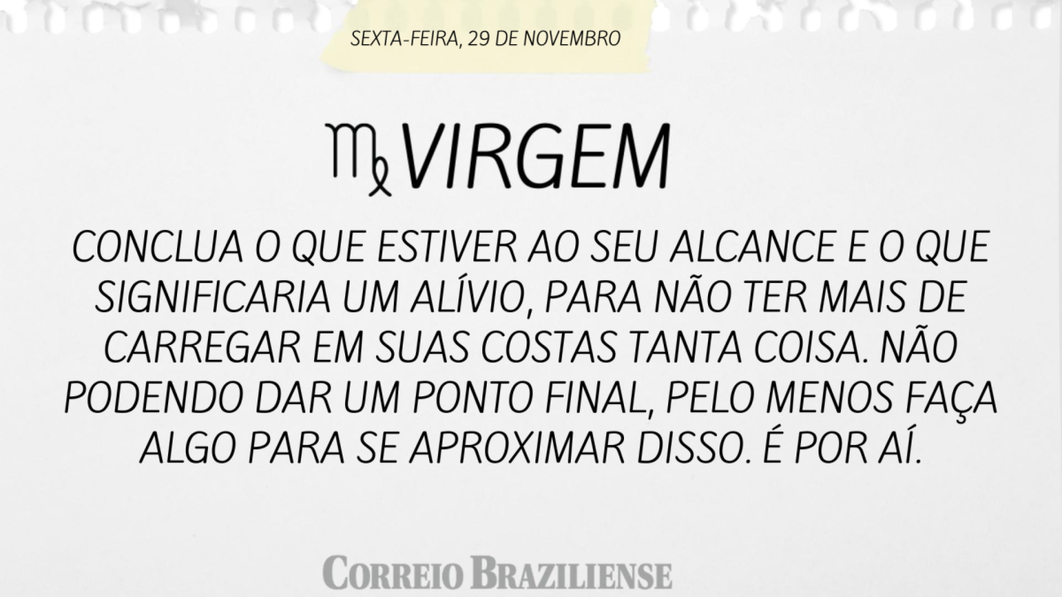 VIRGEM  | 29 DE NOVEMBRO