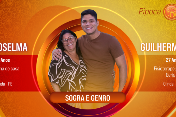 A dona de casa Joselma, de 54 anos, e o fisioterapeuta Guilherme, de 27, são sogra e genro há seis anos.  -  (crédito: Divulgação Gshow/BBB)