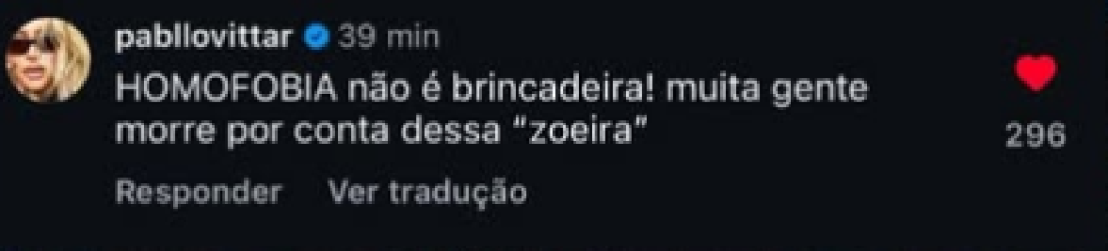 Comentário de Pabllo Vitta na postagem de Renata Fan