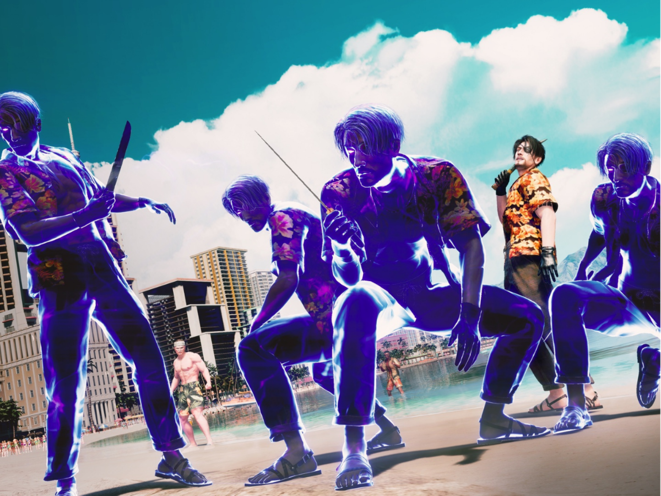 Entre as habiliades de Majima, no combate ele pode utilizar um poder especial em que se multiplica para acabar com seus inimigos.