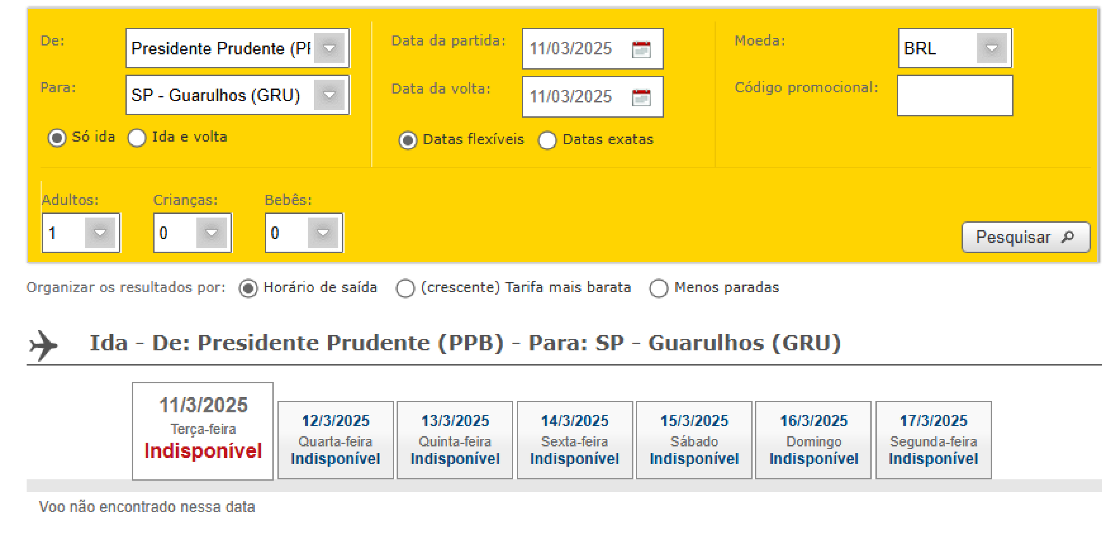 Site da Voepass mostra todos os voos como indisponíveis a partir de 11/3 