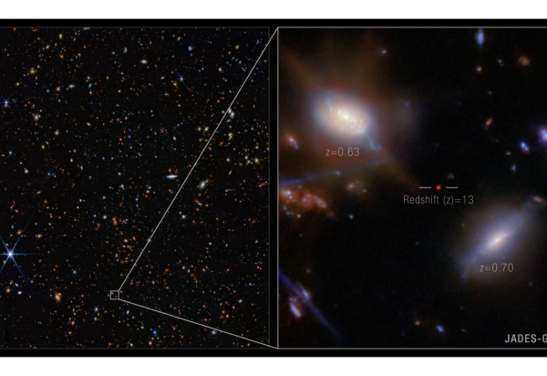 NASA, ESA, CSA, Brant Robertson (UC Santa Cruz), Ben Johnson (CfA), Sandro Tacchella (Cambridge), Phill Cargile (CfA), Joris Witstok (Cambridge, Universidade de Copenhague), P. Jakobsen (Universidade de Copenhague), Alyssa Pagan (STScI), Mahdi Zamani (ESA/Webb), Colaboração JADES