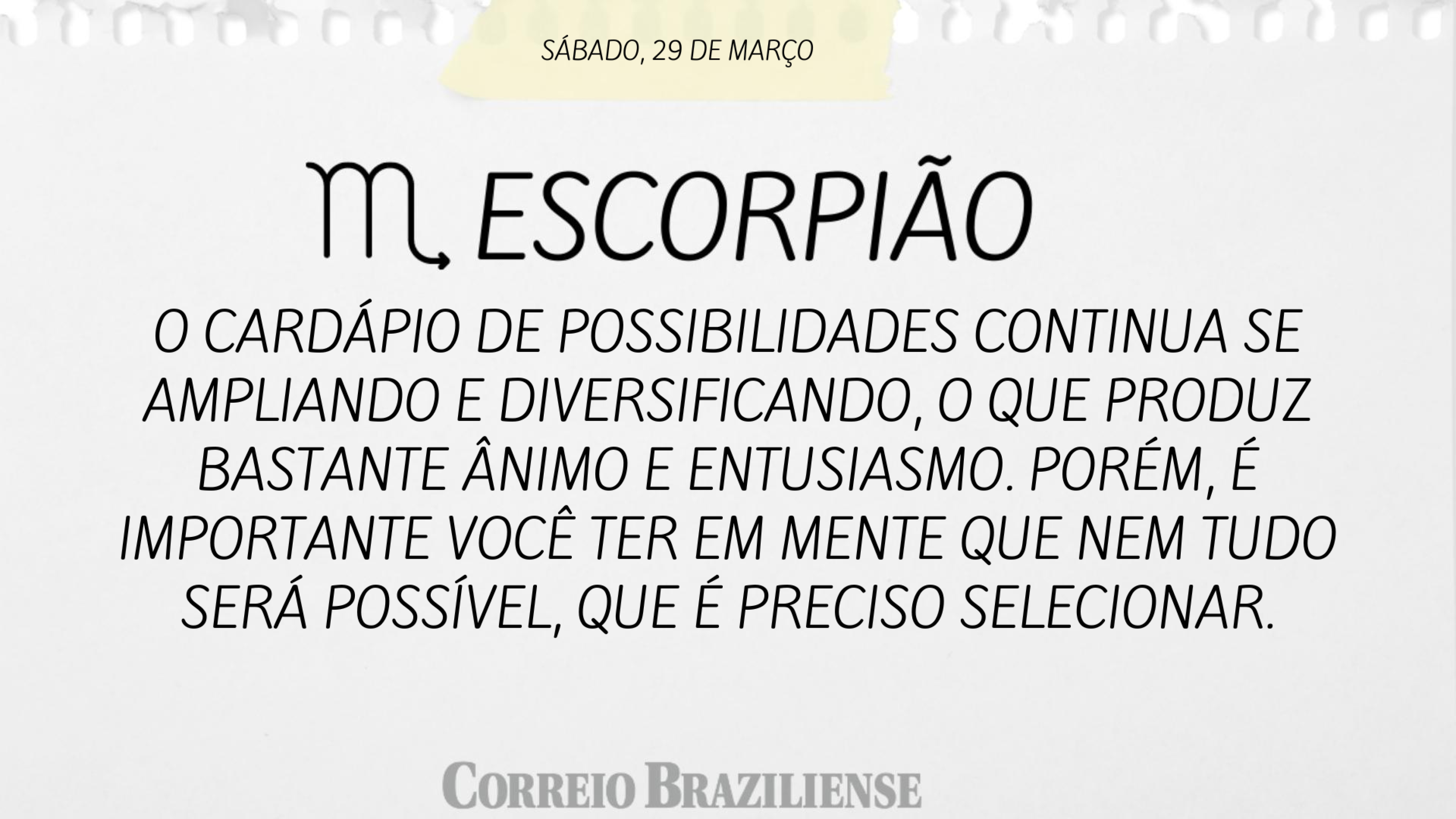Escorpi&atilde;o | 29 de mar&ccedil;o