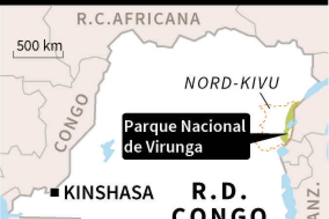 Localização de Virunga, reserva em parque nacional na Africa - (crédito: AFP) Localização de Virunga, reserva em parque nacional na Africa - (crédito: AFP)