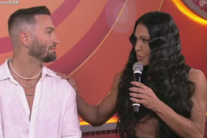 Gracyanne se desculpa com Diego Hypólito ao vivo - (crédito: Globoplay) Gracyanne se desculpa com Diego Hypólito ao vivo - (crédito: Globoplay)