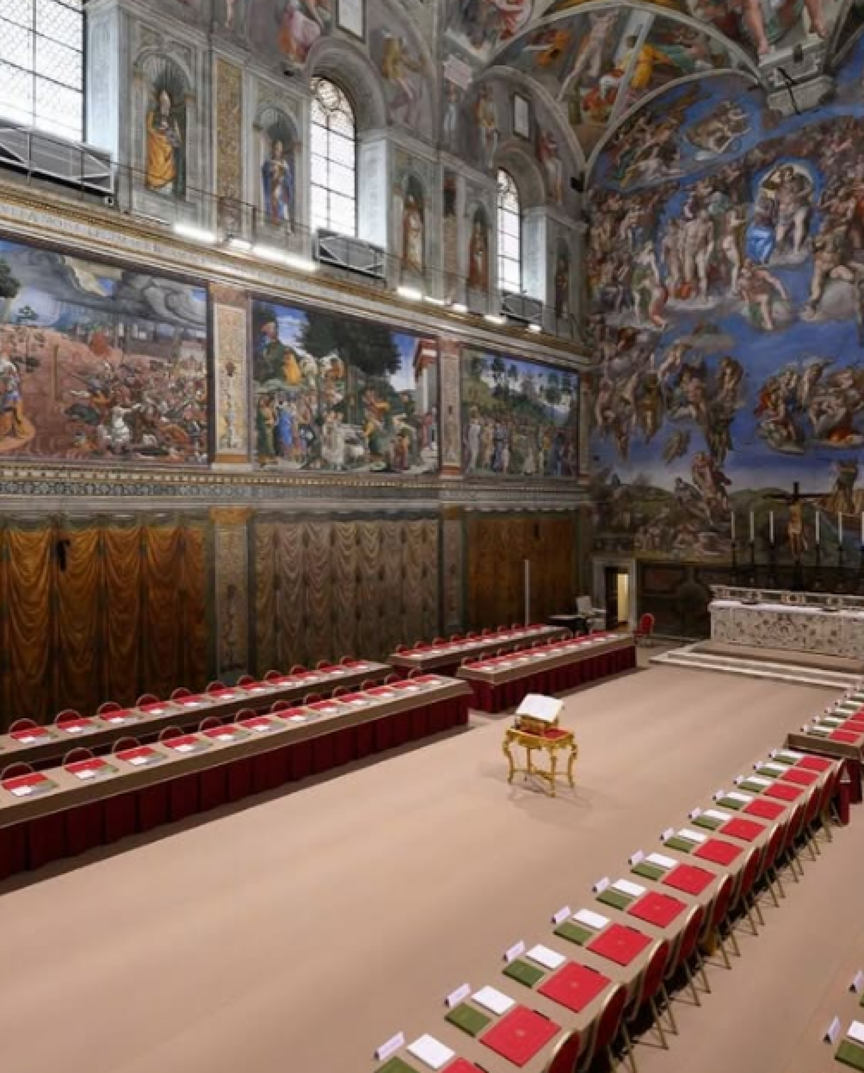 Capela Sistina preparada para o conclave 