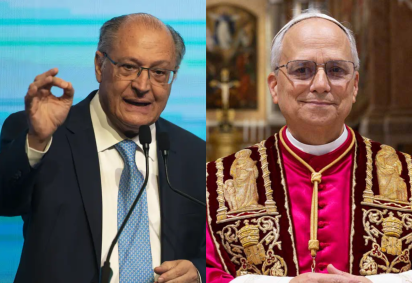 Em viagem ao Vaticano, Alckmin presenteia Papa Leão XIV com camisa do Santos
 -  (crédito: Marcelo Camargo/Agência Brasil e Divulgação/Vaticano)