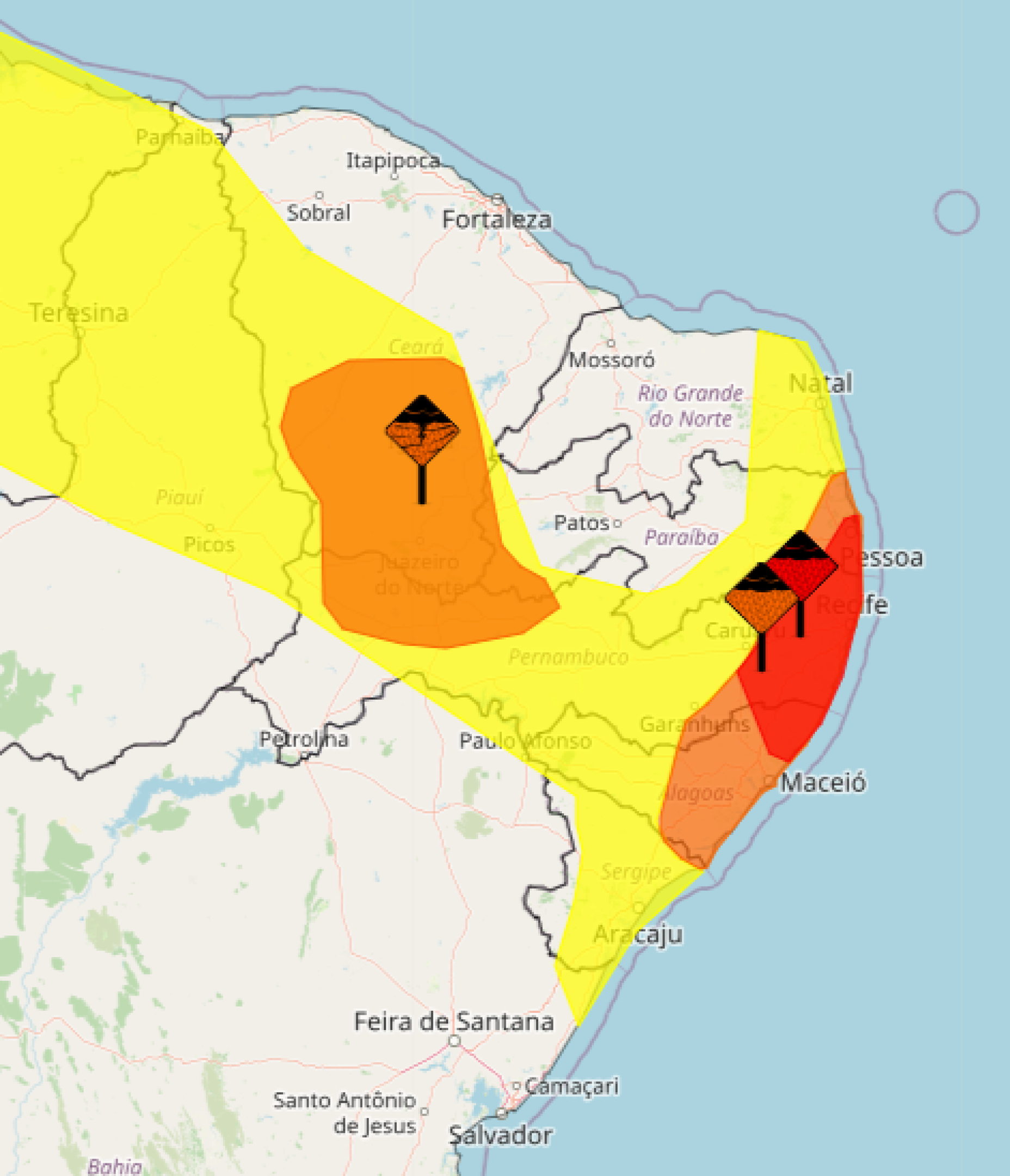 Inmet alerta para grande risco em três capitais do Nordeste 