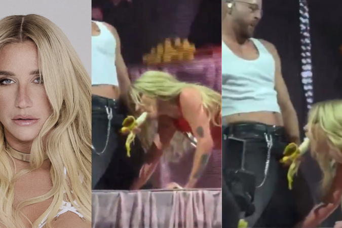 Kesha causa polêmica ao chupar banana em dançarino durante show -  (crédito: Redes Sociais)