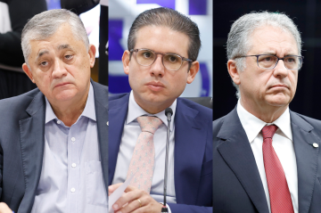 O líder do governo, José Guimarães (esq.) disse que não há 'crise' por escolha de Motta (meio); Zarattini (dir.) relatará MP da arrecadação -  (crédito: Marina Ramos e Mário Agra/Câmara)