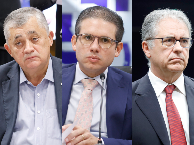 O líder do governo, José Guimarães (esq.) disse que não há 'crise' por escolha de Motta (meio); Zarattini (dir.) relatará MP da arrecadação -  (crédito: Marina Ramos e Mário Agra/Câmara)