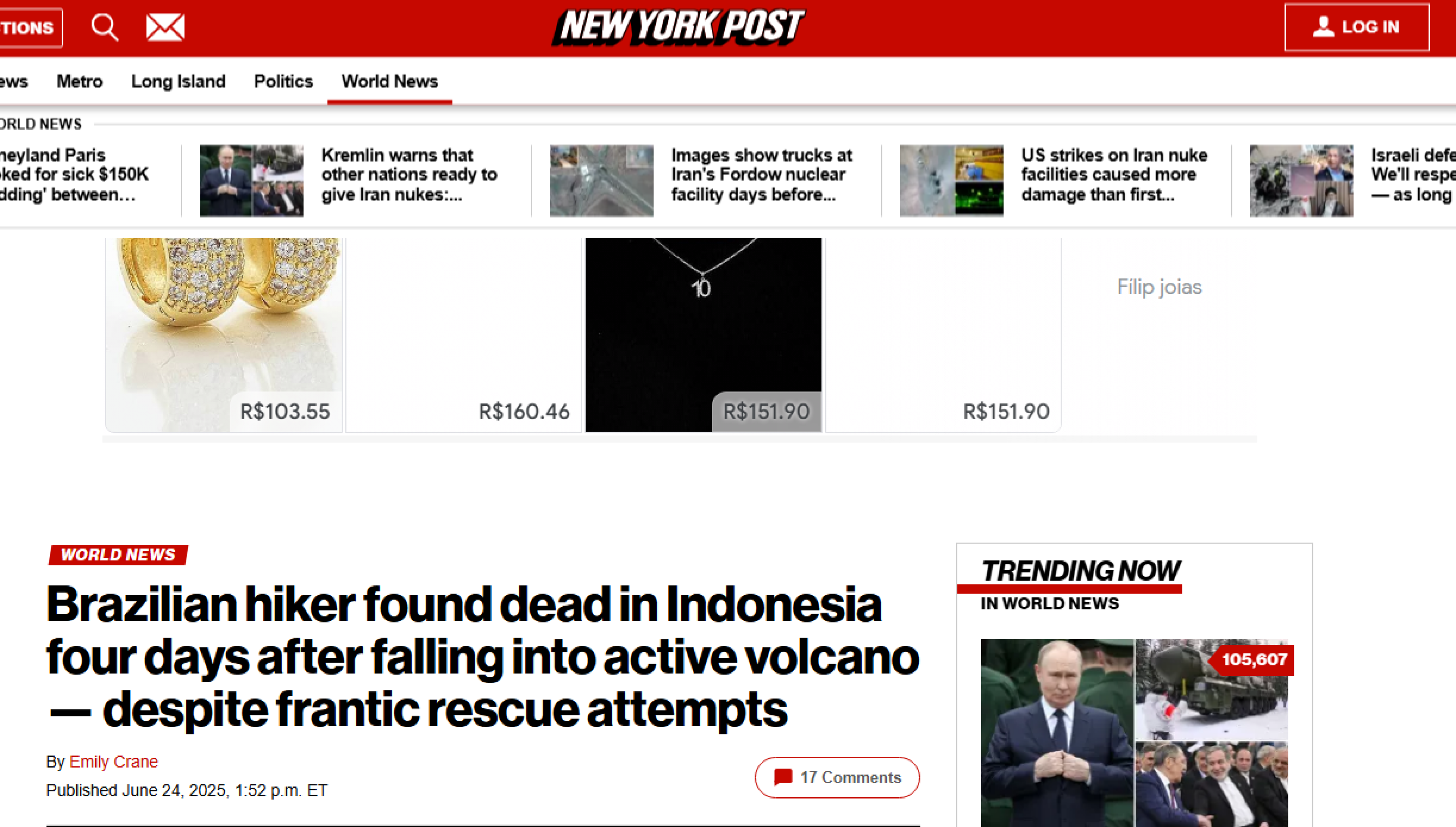 Imprensa internacional repercute morte de brasileira em trilha na Indonésia