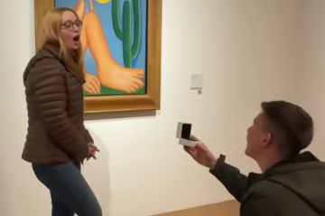 Jovem chamada Tarsila é pedida em casamento diante da obra de arte 'Abaporu' de Tarsila do Amaral -  (crédito: Reprodução)