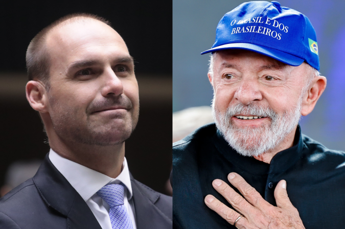 O deputado licenciado Eduardo Bolsonaro (esq.) tem sido constantemente criticado por Lula (dir.) por sua atuação nos EUA em prol de sanções contra o Brasil desde o anúncio das tarifas de Trump - (crédito: Bruno Spada/Câmara e Ricardo Stuckert/Planalto) O deputado licenciado Eduardo Bolsonaro (esq.) tem sido constantemente criticado por Lula (dir.) por sua atuação nos EUA em prol de sanções contra o Brasil desde o anúncio das tarifas de Trump - (crédito: Bruno Spada/Câmara e Ricardo Stuckert/Planalto)