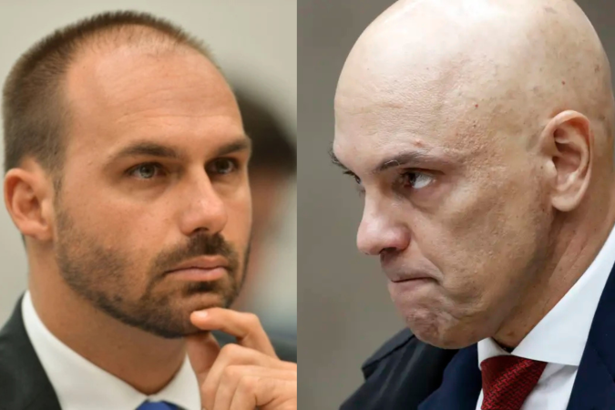 Eduardo Bolsonaro, alvo de apuração no STF, é apontado como responsável por violar medida cautelar ao divulgar vídeo do pai nas redes sociais - (crédito: Marcelo Camargo/Agência Brasil e Bruno Peres/Agência Brasil;Montagem Wal Lima) Eduardo Bolsonaro, alvo de apuração no STF, é apontado como responsável por violar medida cautelar ao divulgar vídeo do pai nas redes sociais - (crédito: Marcelo Camargo/Agência Brasil e Bruno Peres/Agência Brasil;Montagem Wal Lima)