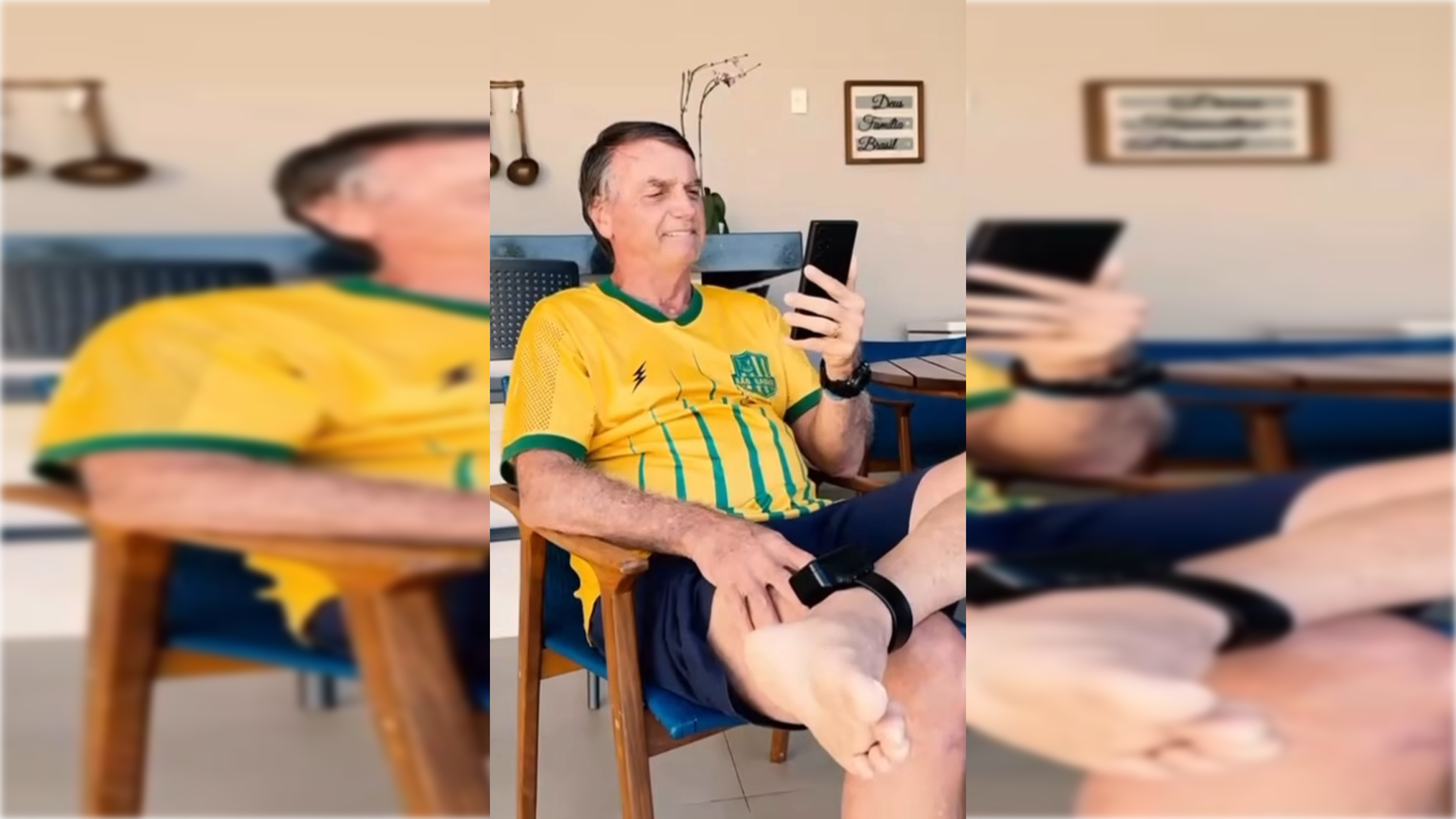 Exibindo tornozeleira eletrônica, Bolsonaro manda recado para apoiadores  