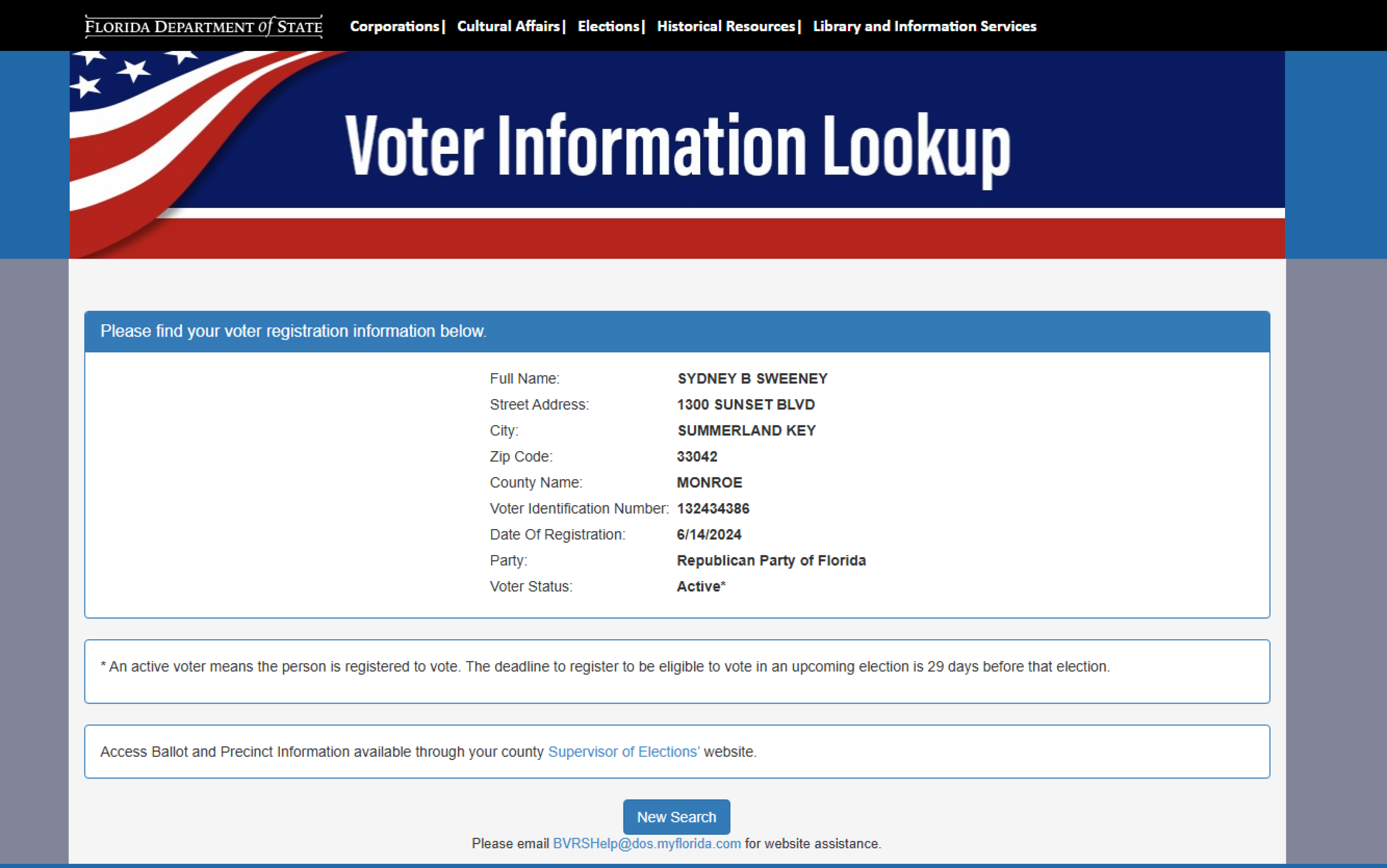 Comprovante de filiação ao partido Republicano da atriz Sydney Sweeney
