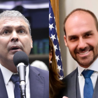 Líder da bancada do PT, Lindbergh (esq.) já apresentou diversos pedidos à Câmara, à Procuradoria-Geral da República (PGR) e ao STF contra Eduardo Bolsonaro (dir.) -  (crédito: Kayo Magalhães/Câmara e Divulgação/Eduardo Bolsonaro)