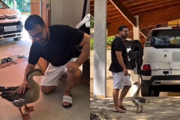 A conexão entre os dois foi tanta que é possível ver como o ganso fica abalado em um momento em que Kaká precisa deixar o sítio -  (crédito: Reprodução/instagram/@menina.amada)