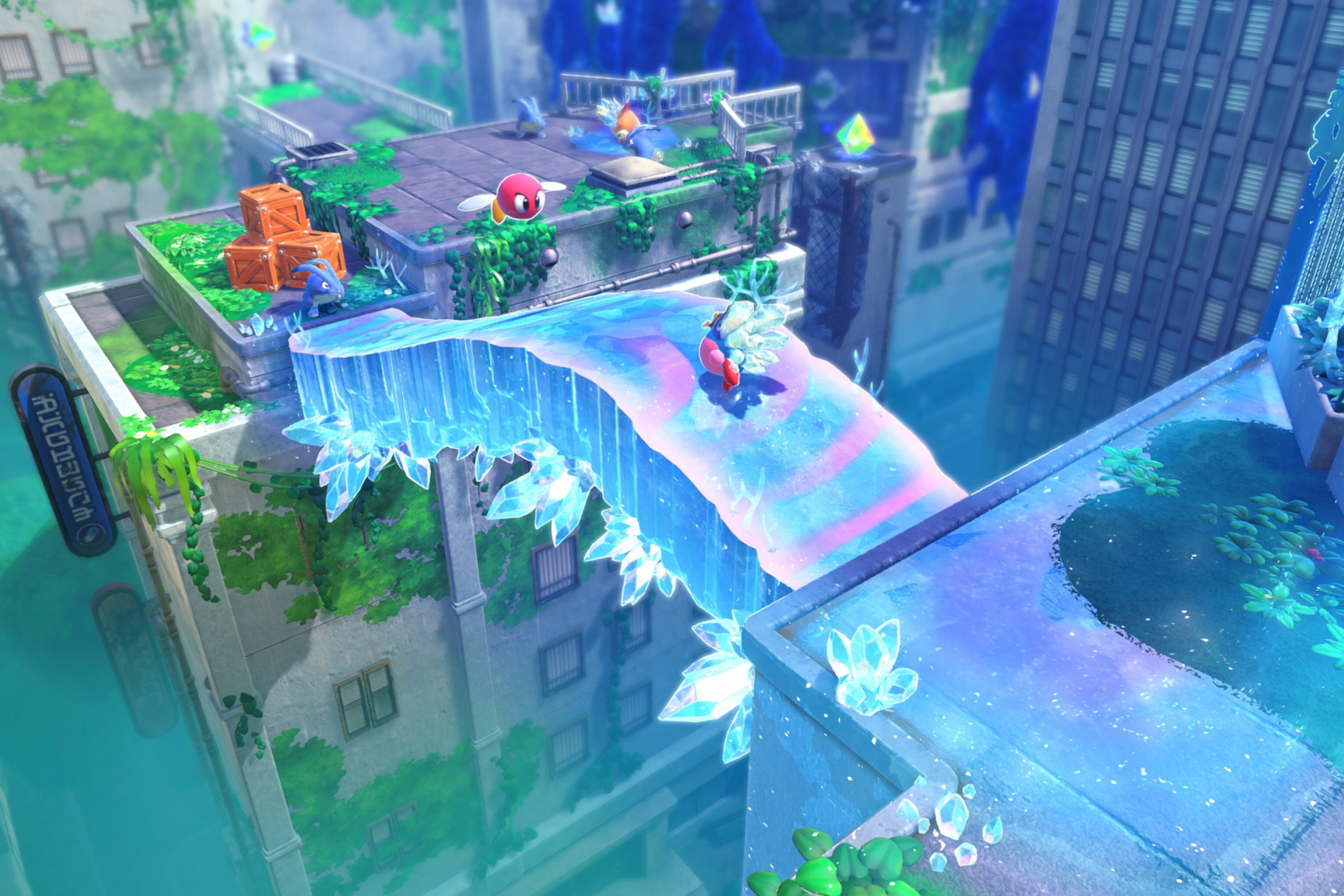 Kirby navega entre as fases salvando os Starries dos inimigos.