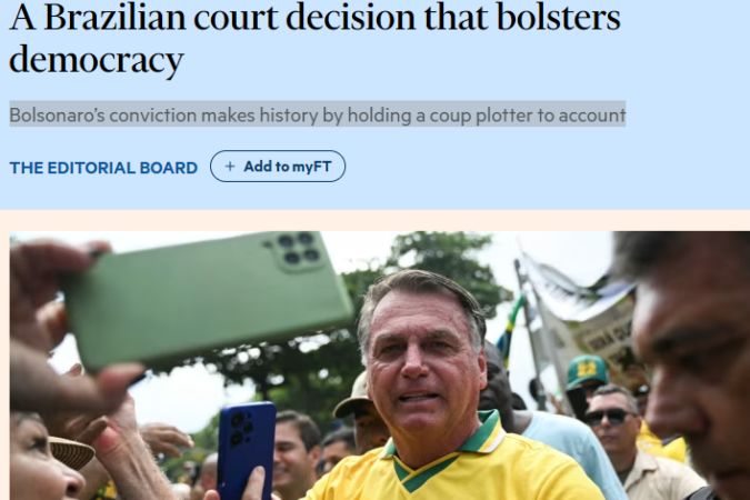 Na opinião do Financial Times, o julgamento de Bolsonaro teria maior legitimidade se tivesse sido realizado no plenário do STF, e não na 1ª Turma -  (crédito: Rosinei Coutinho e Nelson Jr./STF)