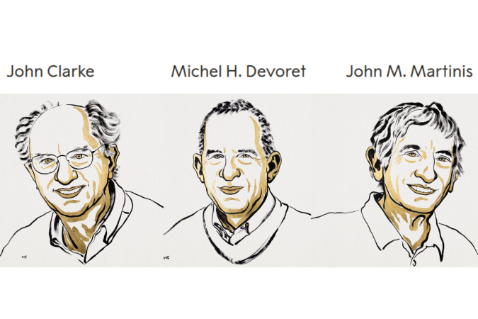 O britânico John Clarke, o francês Michel H. Devoret e o americano John M. Martinis venceram o Prêmio Nobel de Física -  (crédito: Ill. Niklas Elmehed © Nobel Prize Outreach)