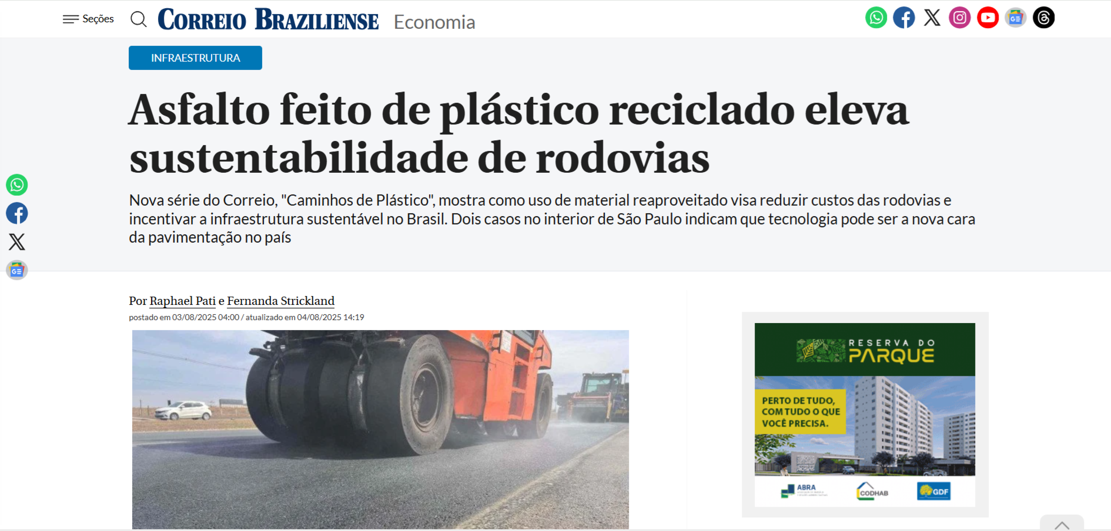 Primeira reportagem da série Caminhos de Plástico