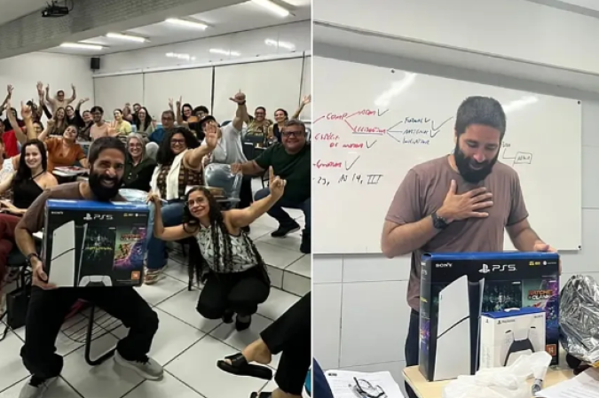 Em contato com o Correio, Vasconcelos explicou que a surpresa só foi possível graças a uma vaquinha feita por alunos e ex-alunos -  (crédito: Reprodução / Instagram / @amodireito)