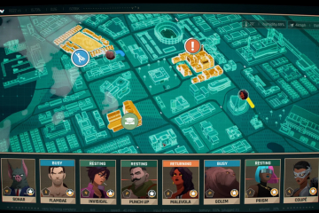 O mapa de despache, com os 8 heróis disponíveis para enviar aos chamados.