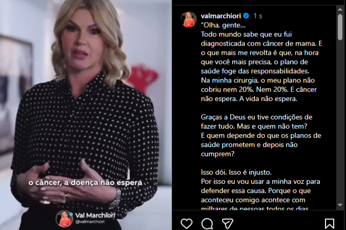 Val Marchiori fala sobre o tratamento de câncer de mama e planos de saúde: mobilização por informação - (crédito: Reprodução Instagram ) Val Marchiori fala sobre o tratamento de câncer de mama e planos de saúde: mobilização por informação - (crédito: Reprodução Instagram )