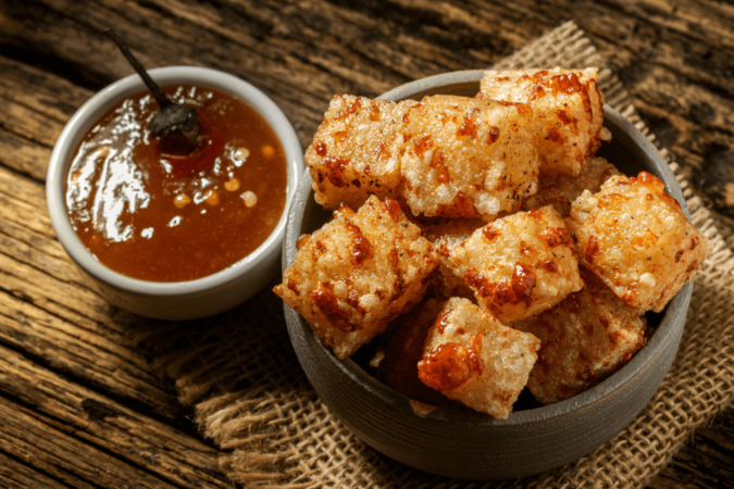 Dadinho de tapioca com molho de pimenta (Imagem: Estudio Originar | Shutterstock) - (crédito: EdiCase) Dadinho de tapioca com molho de pimenta (Imagem: Estudio Originar | Shutterstock) - (crédito: EdiCase)