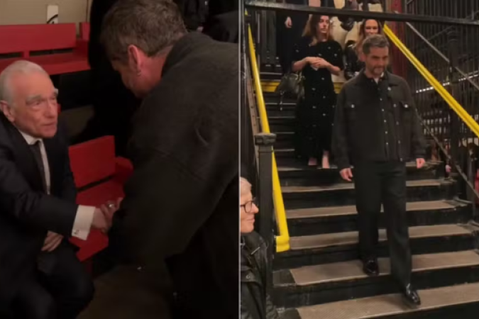 Na foto do lado esquerdo, Martin Scorsese (esquerda) e Wagner Moura (direita), durante o desfile da grife francesa  -  (crédito: Reprodução/Instagram)