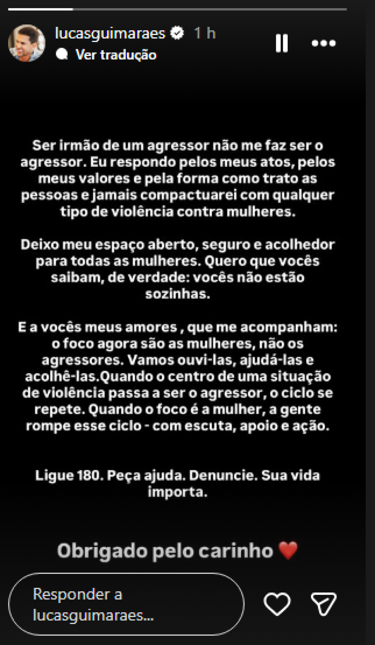 Lucas Guimarães se pronuncia sobre agressões do irmão à namorada