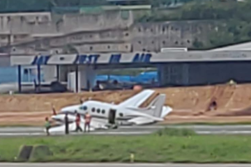 Apesar do susto, nenhum dos sete ocupantes da aeronave ficaram feridos -  (crédito: Redes Sociais / Reprodução)