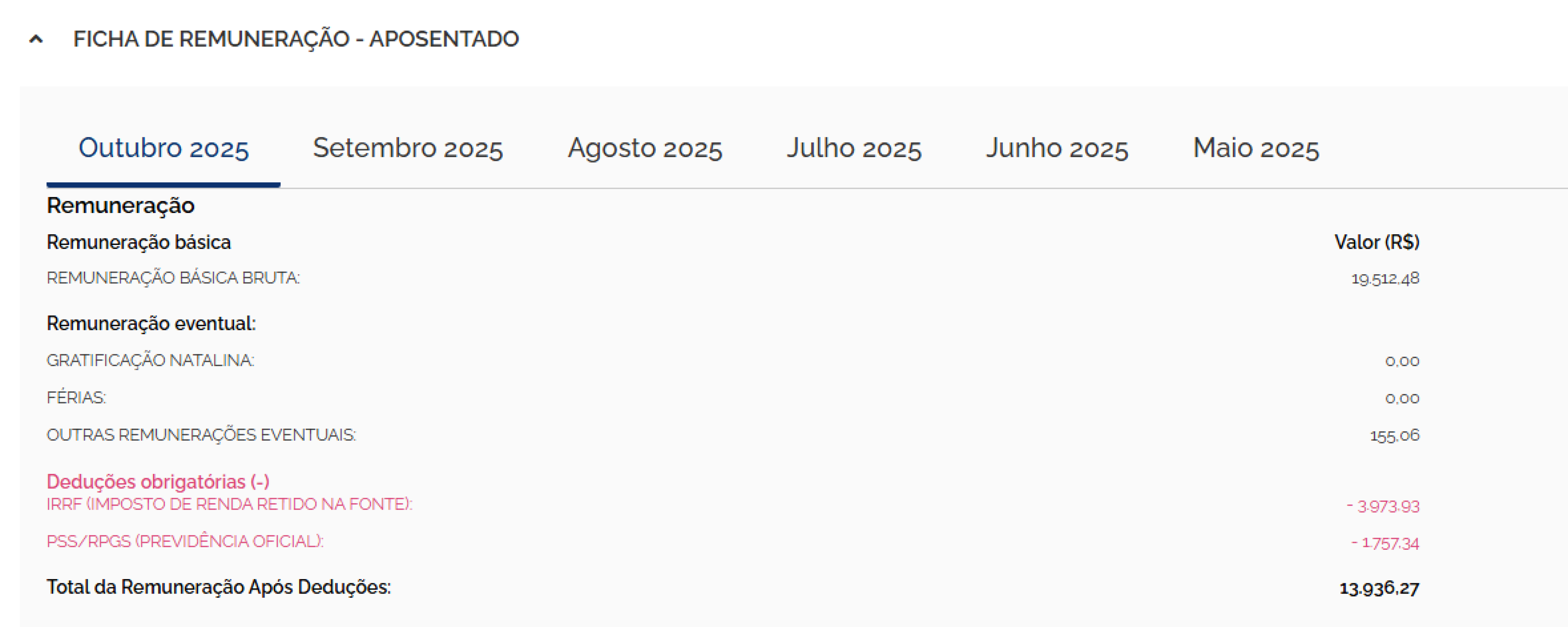 Contracheque referente a outubro de 2025 de Silvinei Vasques