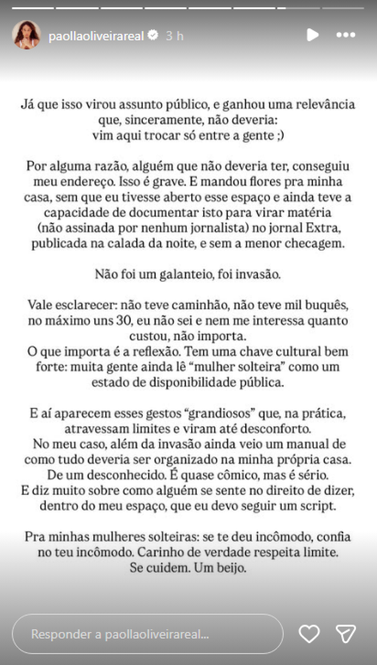 Paolla Oliveira esclarece epis&oacute;dio de presente surpresa: "invas&atilde;o"