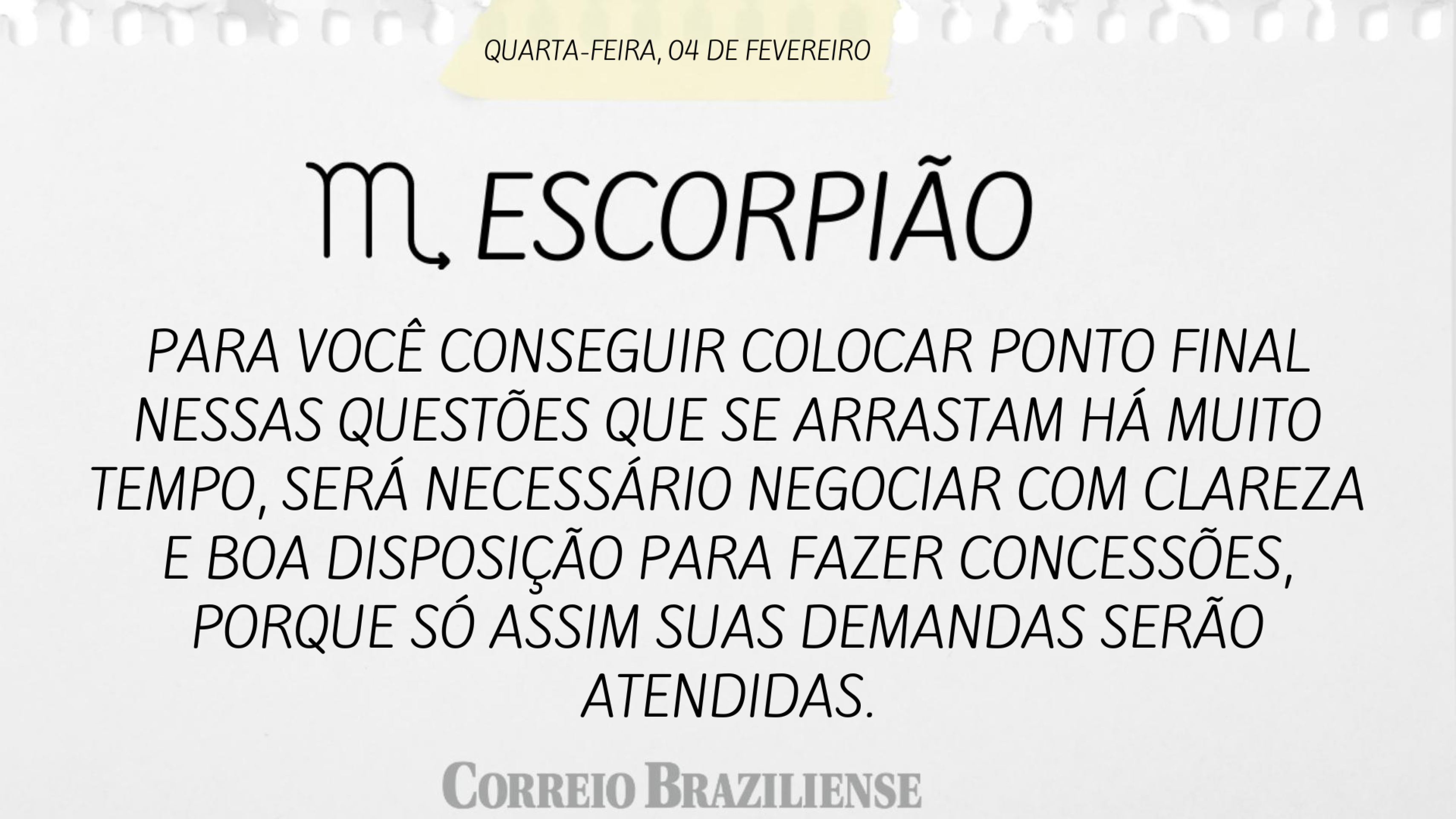 Hor&oacute;scopo desta quarta