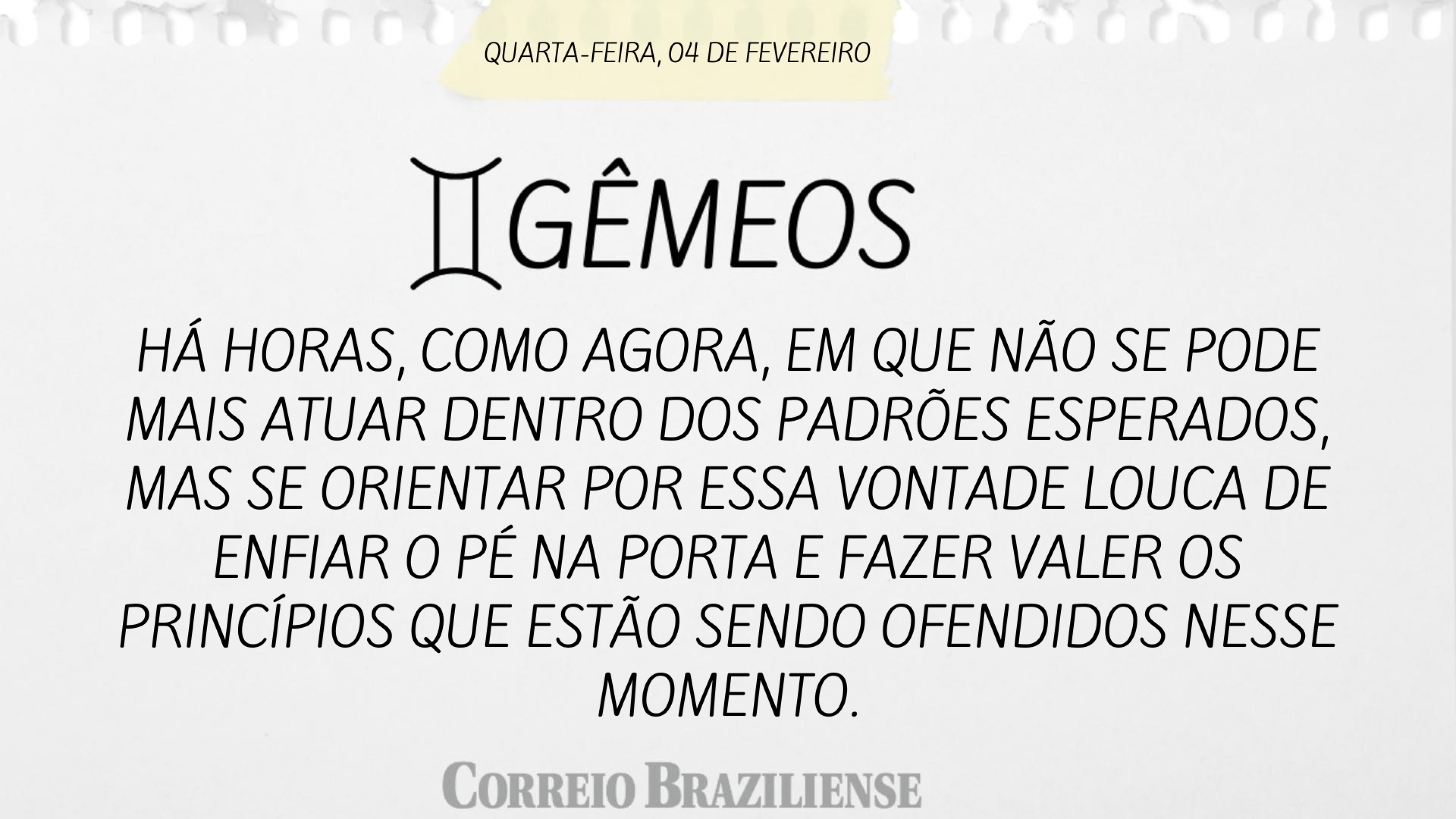 Hor&oacute;scopo desta quarta